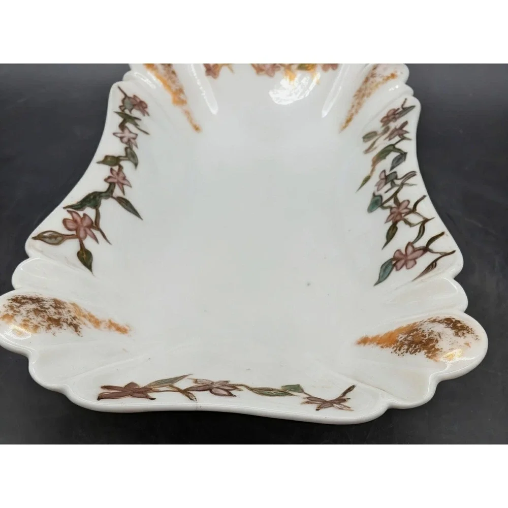 Haviland & Co Limoges‎ France Floral Porcelain Trinket Dish Gold Gilt Scalloped